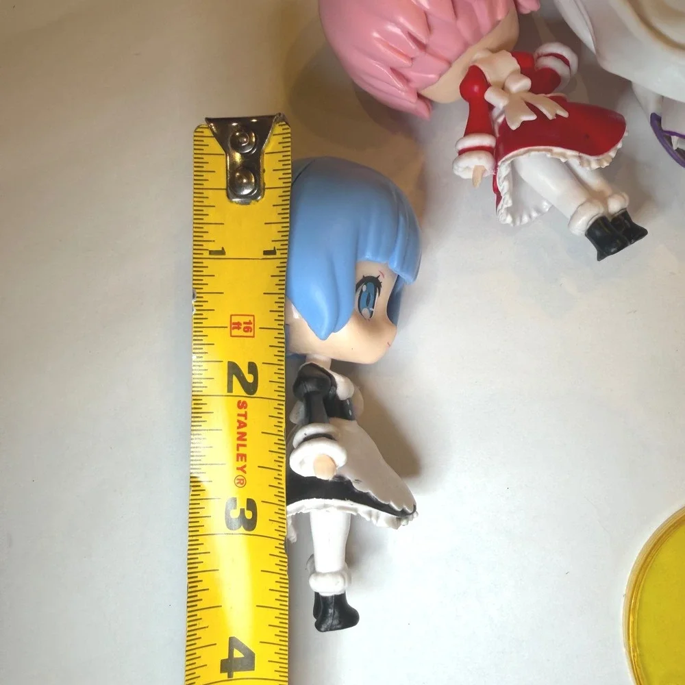 Re Zero Rem Ram Emilia Chibi Figure Set 3 Inch Anime Miniatures with 2 Stands